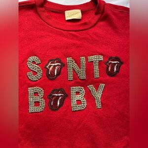 Judith March Christmas Sweater Kiss Santa Baby sequins rhinestones Size L